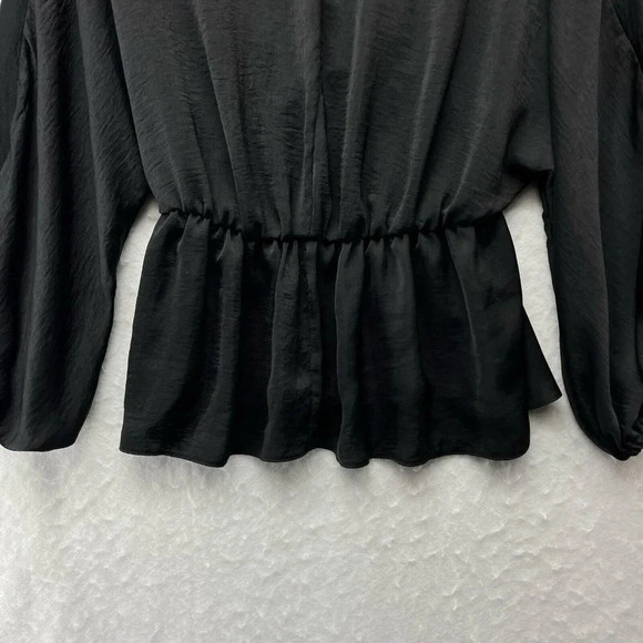 ASOS Blouse Womens 0 Black V Neck Peplum Elastic Back Waist Long Sleeve Pullover - Picture 11 of 12